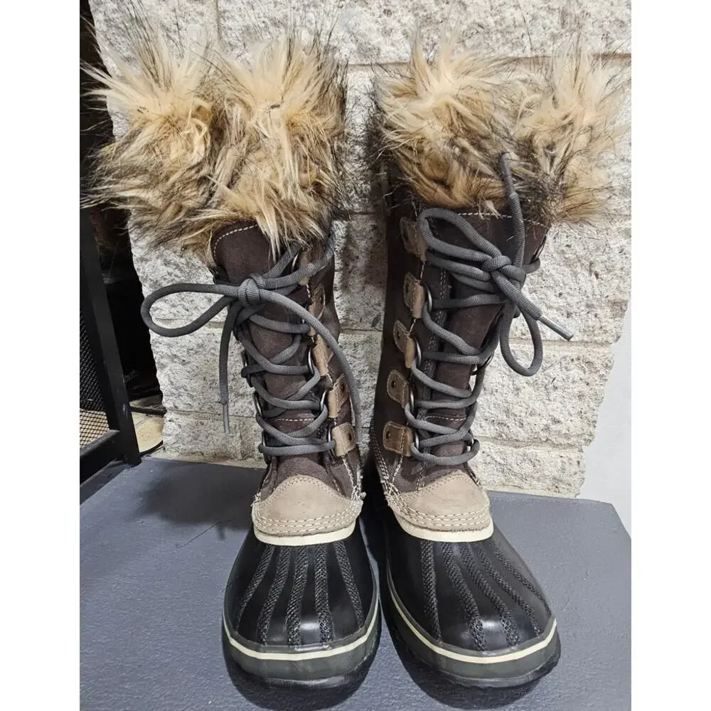 Sorel Joan of Arctic Winter Boots, Faux Fur, Snow Waterproof, Lace, Womens Sz 7